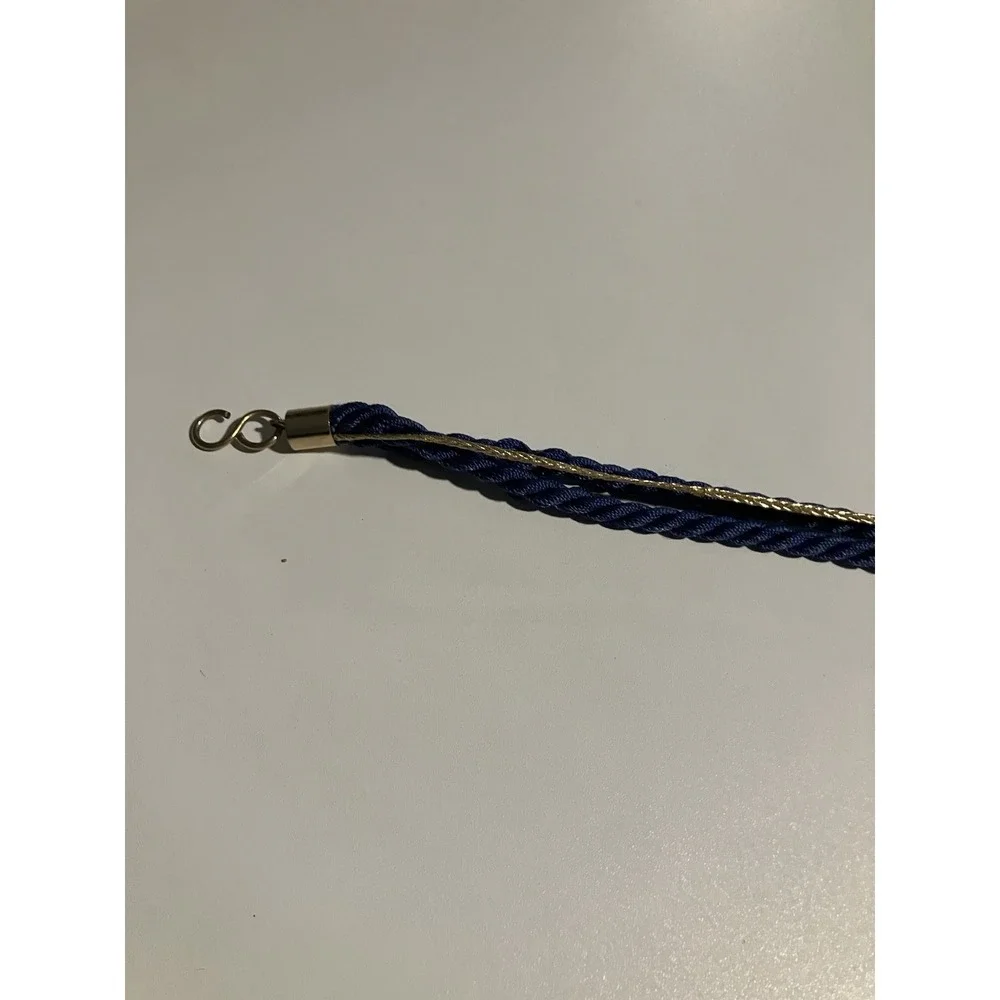 Navy‎ Blue Rope Belt with Gold Shell Charms, Vintage Statement Adjustable Waist